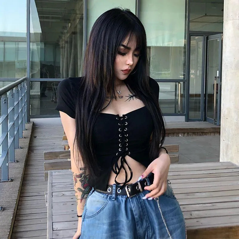 Lace Up Front Crop Top