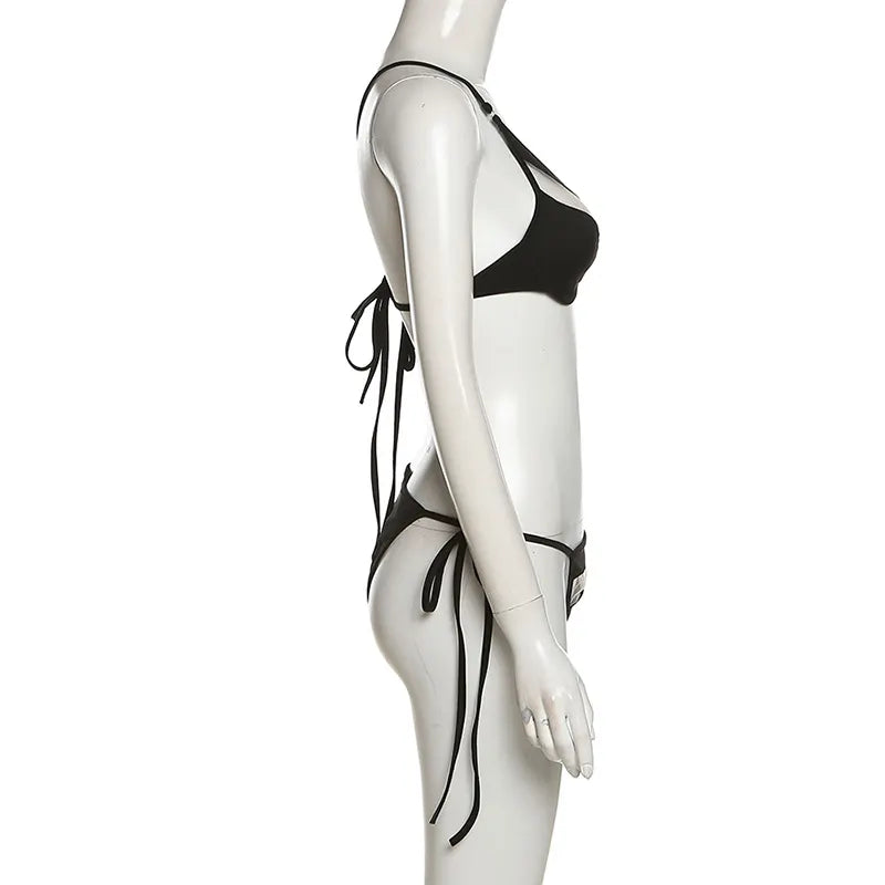 Black Goth Mesh Curvy Bikini Set