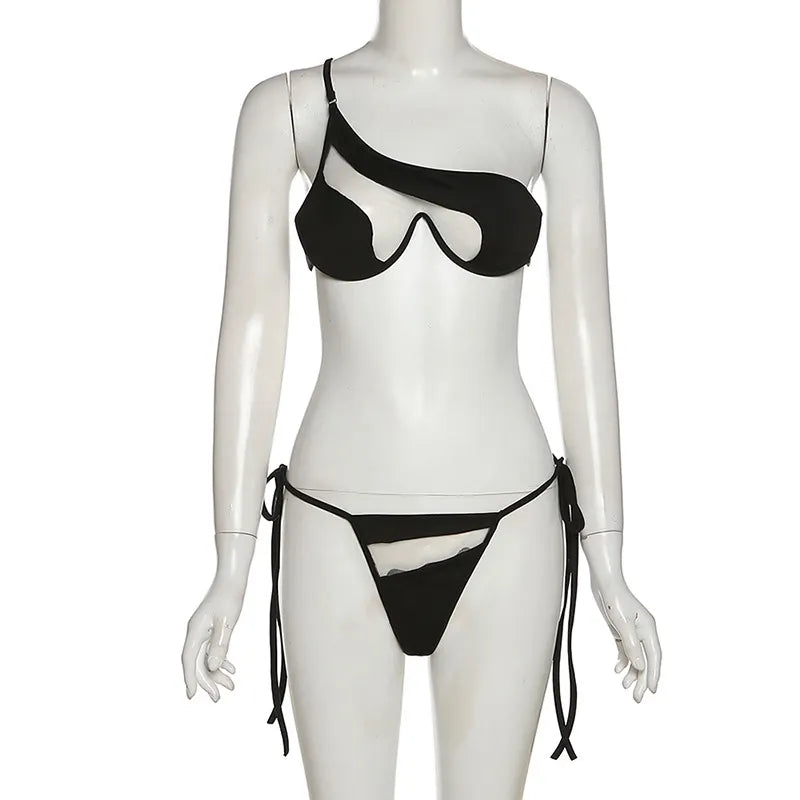 Black Goth Mesh Curvy Bikini Set