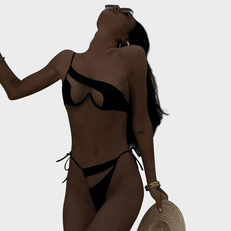 Black Goth Mesh Curvy Bikini Set