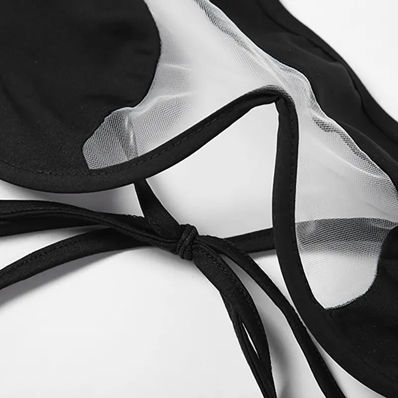 Black Goth Mesh Curvy Bikini Set