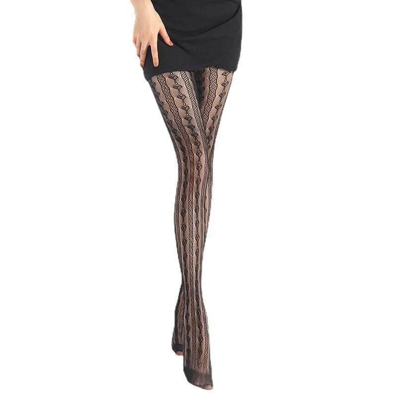 Peach Hearts Lace Straps Stocking