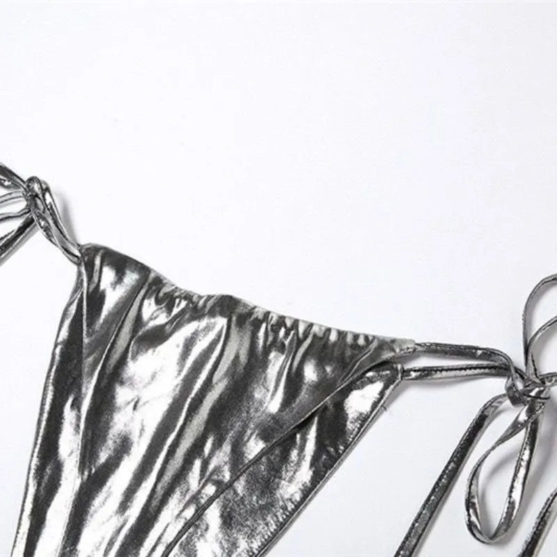 Backless Reflective Bikini Set