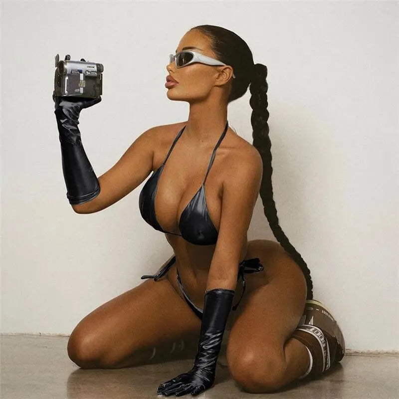Backless Reflective Bikini Set