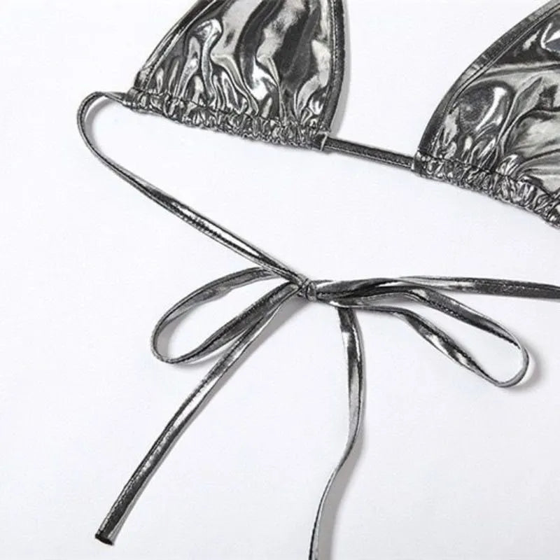 Backless Reflective Bikini Set