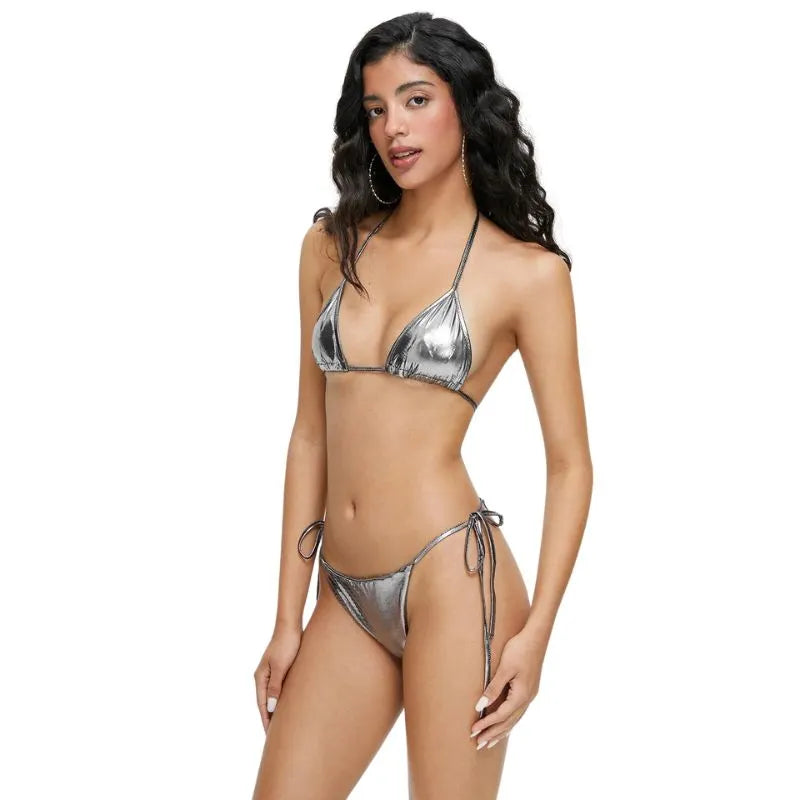 Backless Reflective Bikini Set