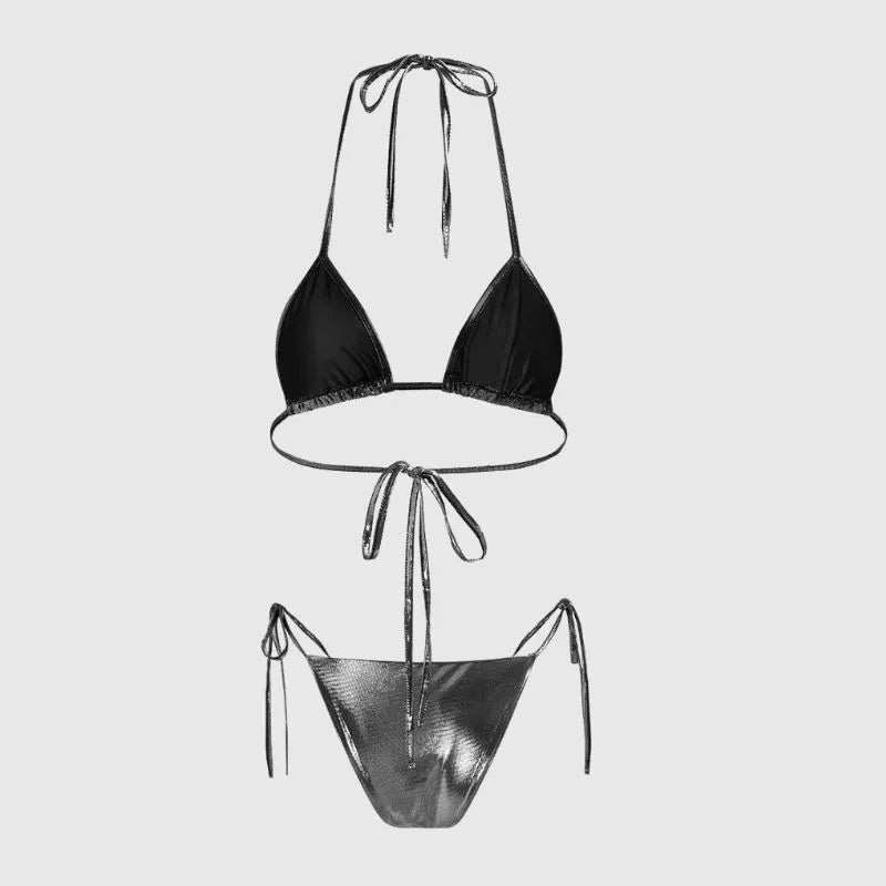 Backless Reflective Bikini Set