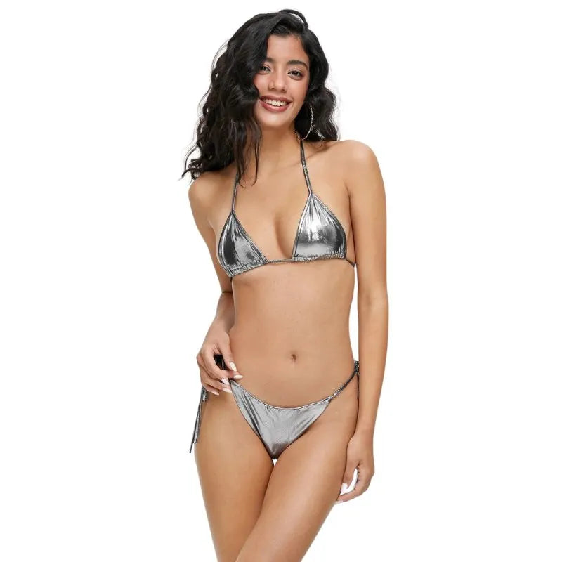 Backless Reflective Bikini Set