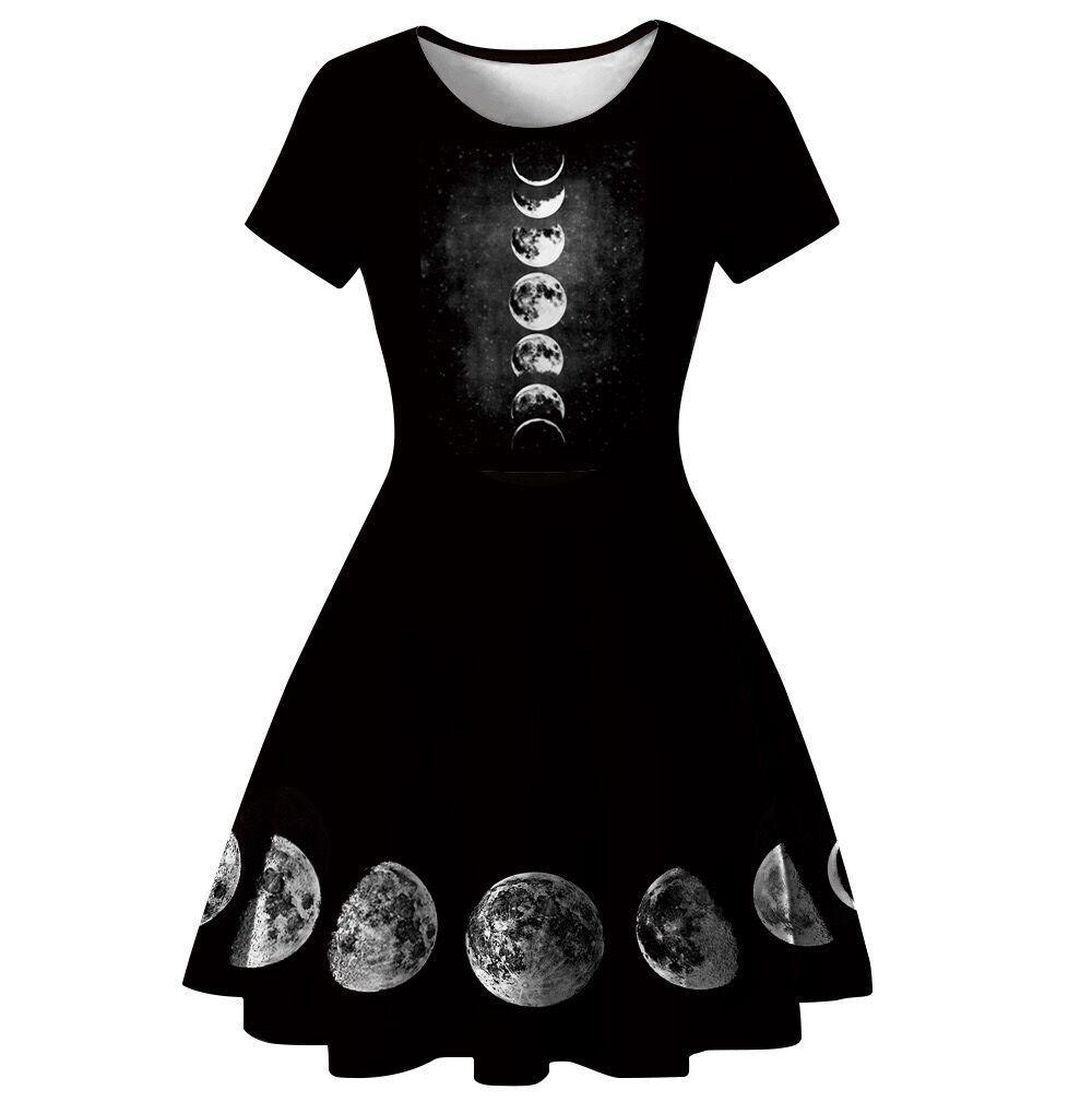 Witch Moon Phases A-Line High Waist Dress
