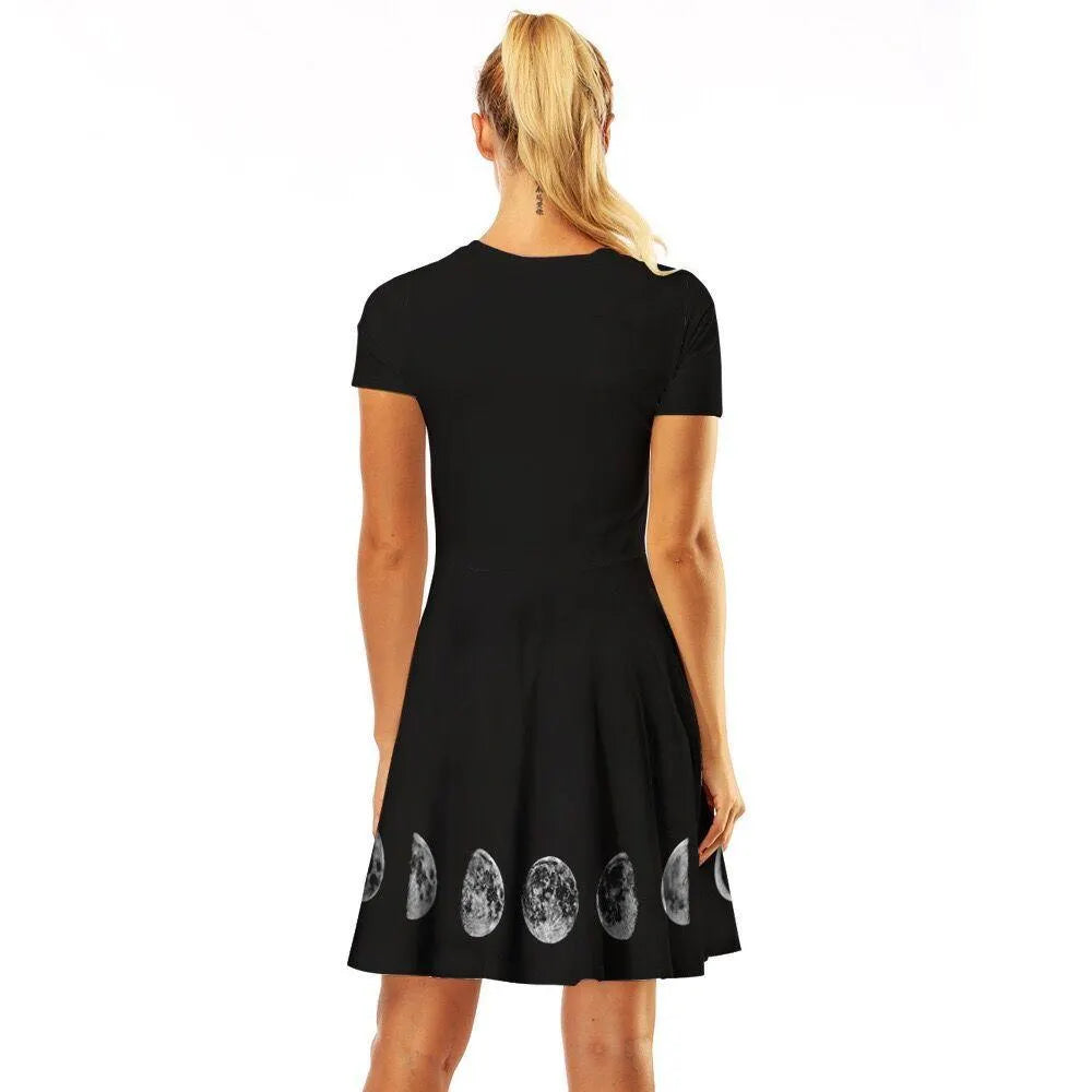 Witch Moon Phases A-Line High Waist Dress