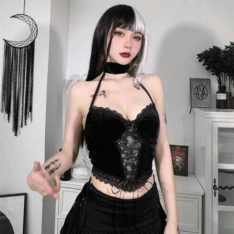 It's Your Move  Lace Velvet Crop Top