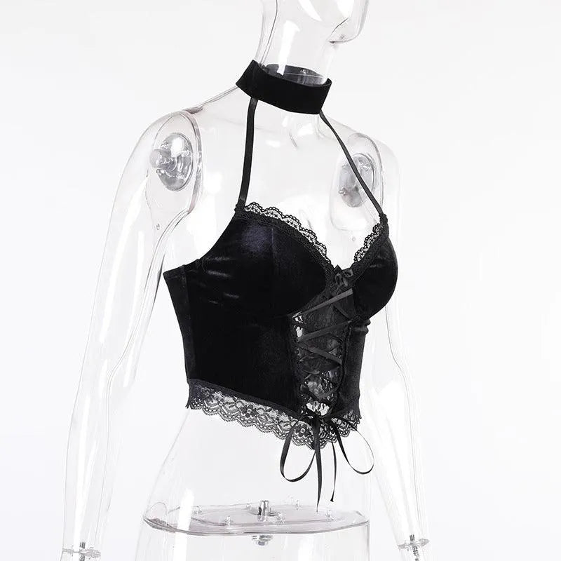 It's Your Move  Lace Velvet Crop Top