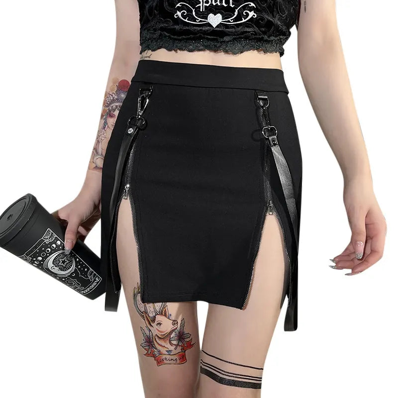 Double Zipper Hip Open Gothic Skirt