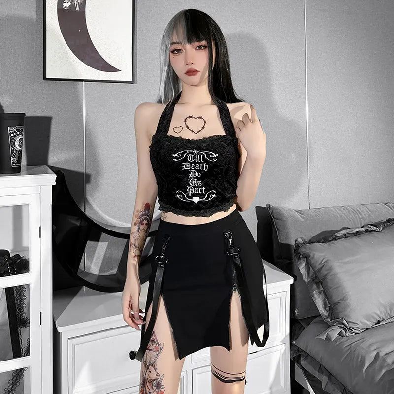 Double Zipper Hip Open Gothic Skirt