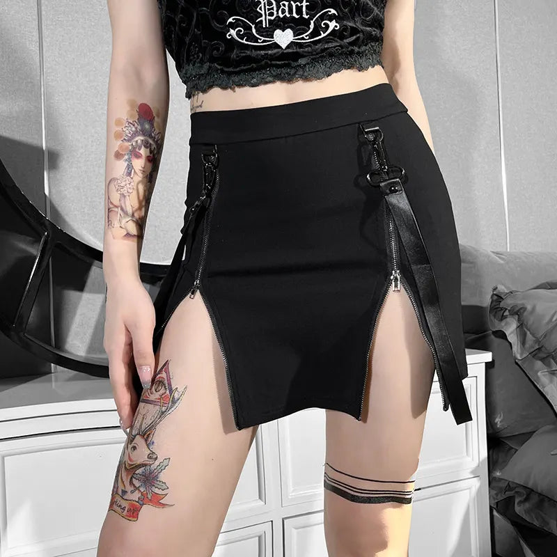 Double Zipper Hip Open Gothic Skirt