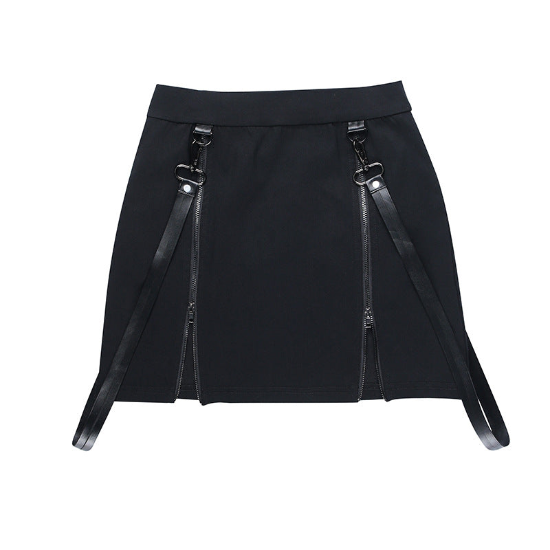 Double Zipper Hip Open Gothic Skirt