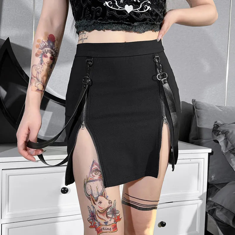 Double Zipper Hip Open Gothic Skirt