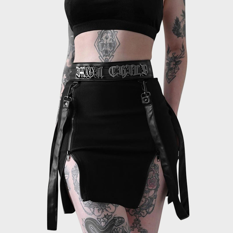 Double Zipper Hip Open Gothic Skirt
