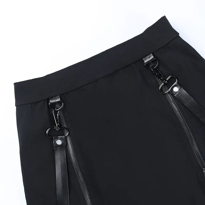 Double Zipper Hip Open Gothic Skirt