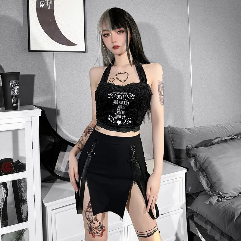 Double Zipper Hip Open Gothic Skirt