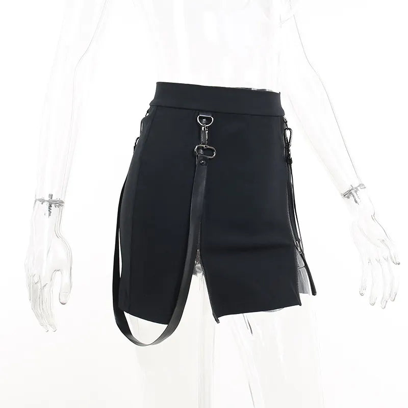 Double Zipper Hip Open Gothic Skirt