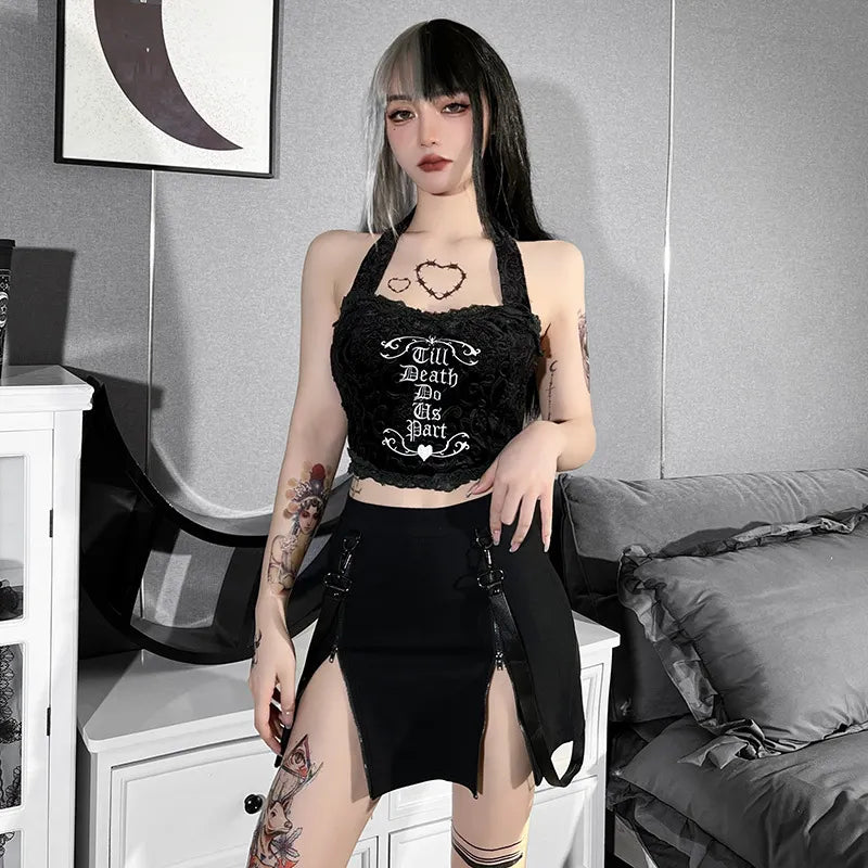 Double Zipper Hip Open Gothic Skirt