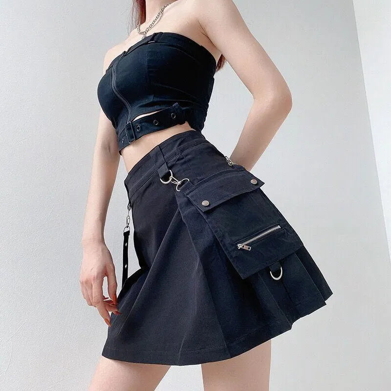 Grommet Strap Pocket Mini Skirt