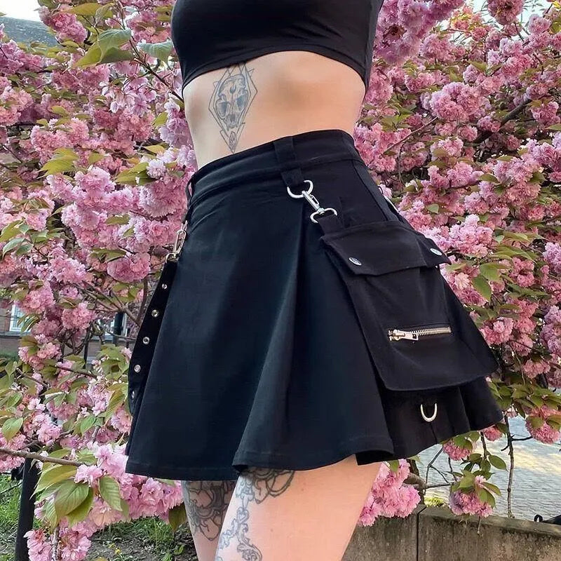 Grommet Strap Pocket Mini Skirt
