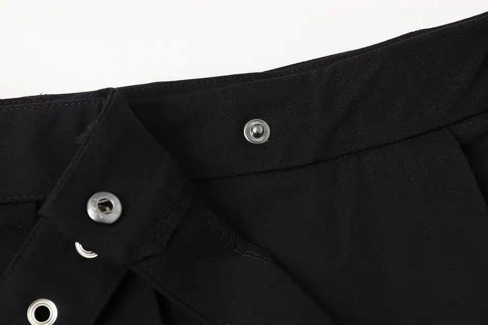 Double Buckle Black Pleated Skirt
