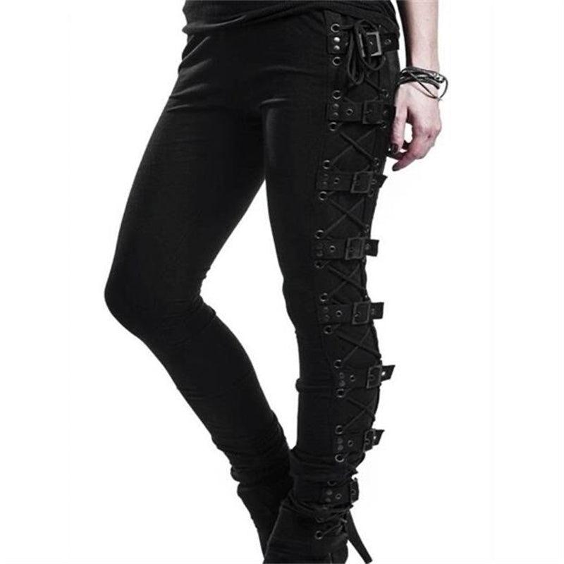 Lace Up Side Buckles Leggings Pants