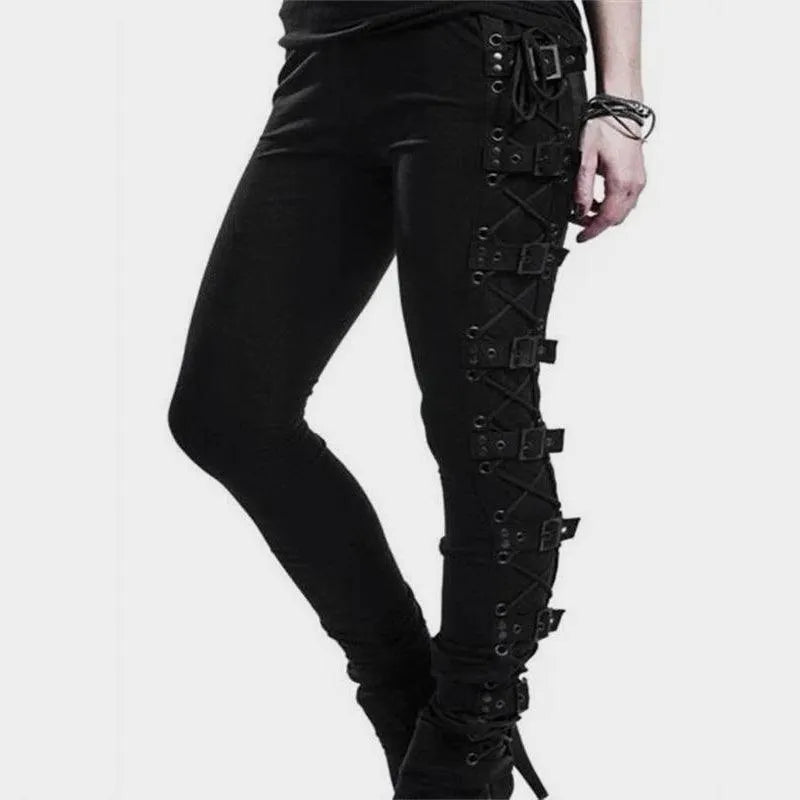 Lace Up Side Buckles Leggings Pants