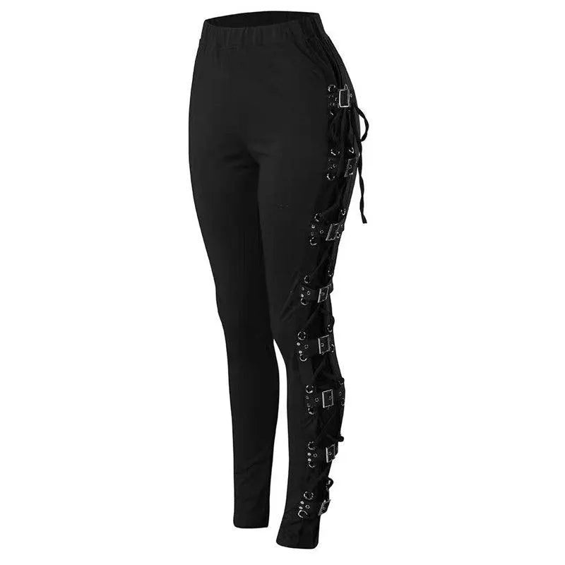 Lace Up Side Buckles Leggings Pants