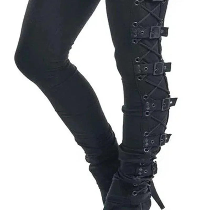 Lace Up Side Buckles Leggings Pants