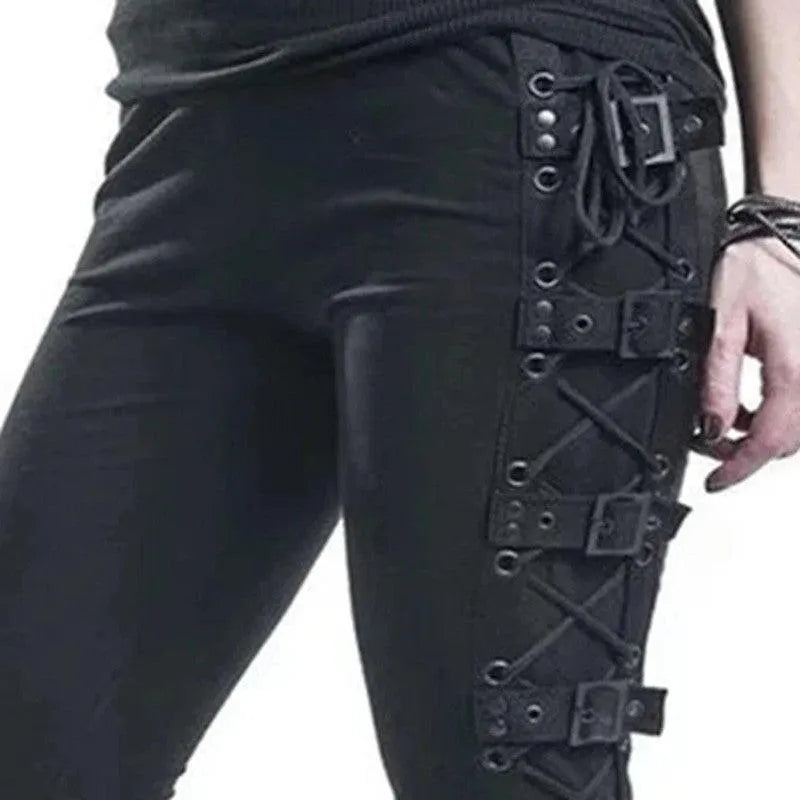 Lace Up Side Buckles Leggings Pants