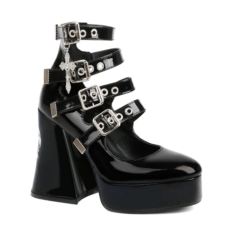 Mary Jane Lolita skull Punk High Heels Shoes