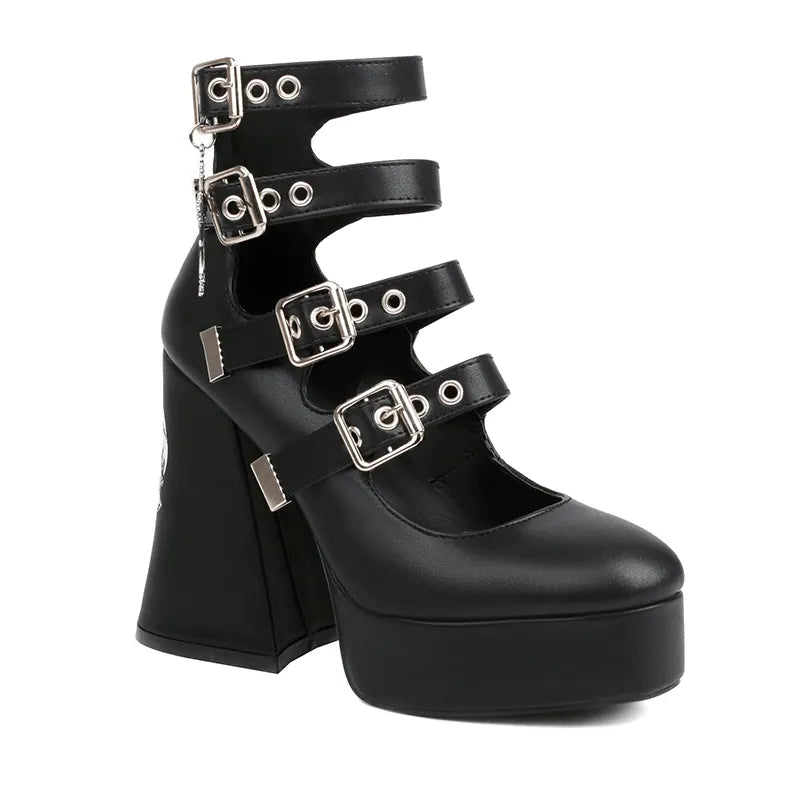 Mary Jane Lolita skull Punk High Heels Shoes