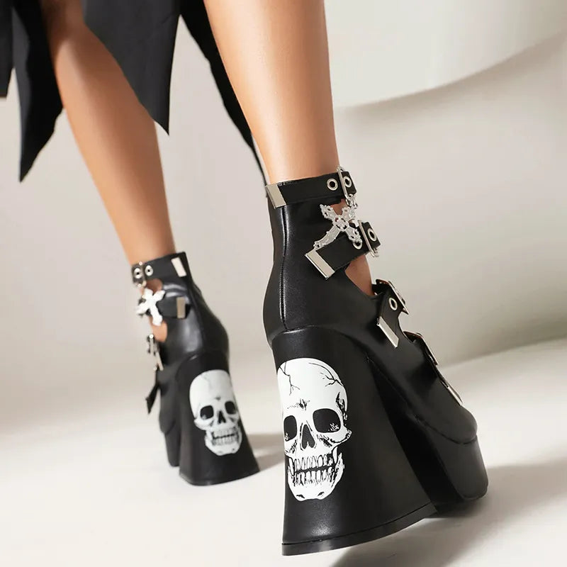 Mary Jane Lolita skull Punk High Heels Shoes