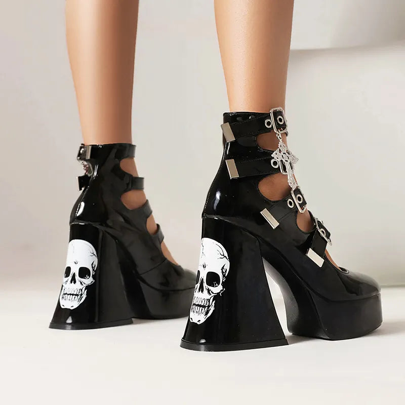 Mary Jane Lolita skull Punk High Heels Shoes