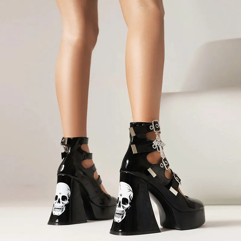 Mary Jane Lolita skull Punk High Heels Shoes