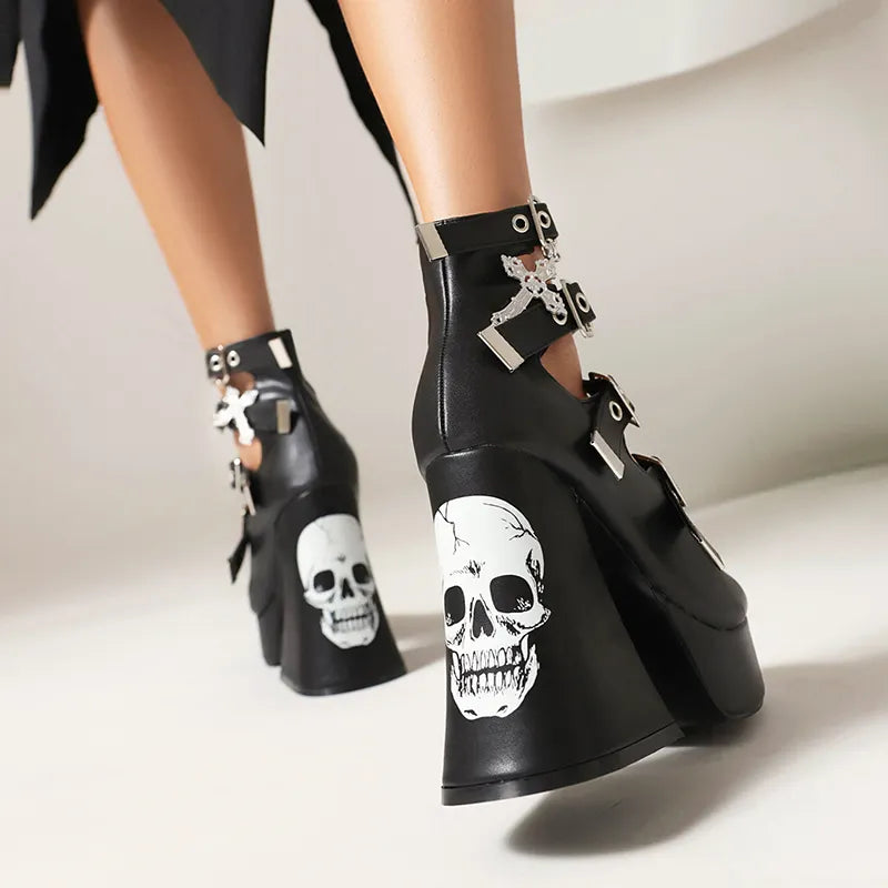 Mary Jane Lolita skull Punk High Heels Shoes