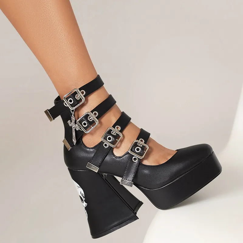 Mary Jane Lolita skull Punk High Heels Shoes