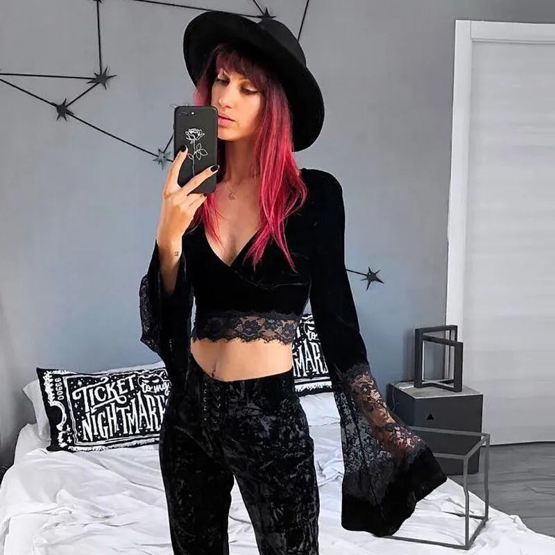 Crop Mesh Flare Top
