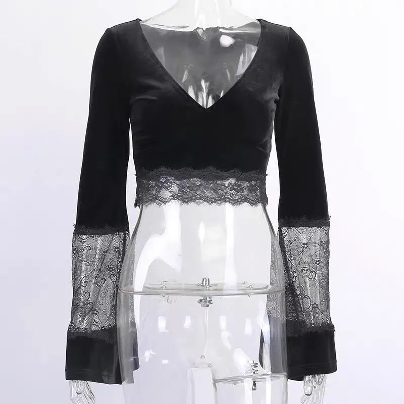 Crop Mesh Flare Top