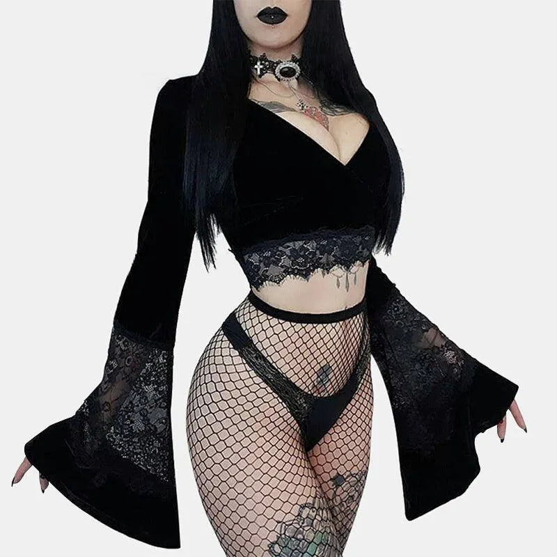 Crop Mesh Flare Top