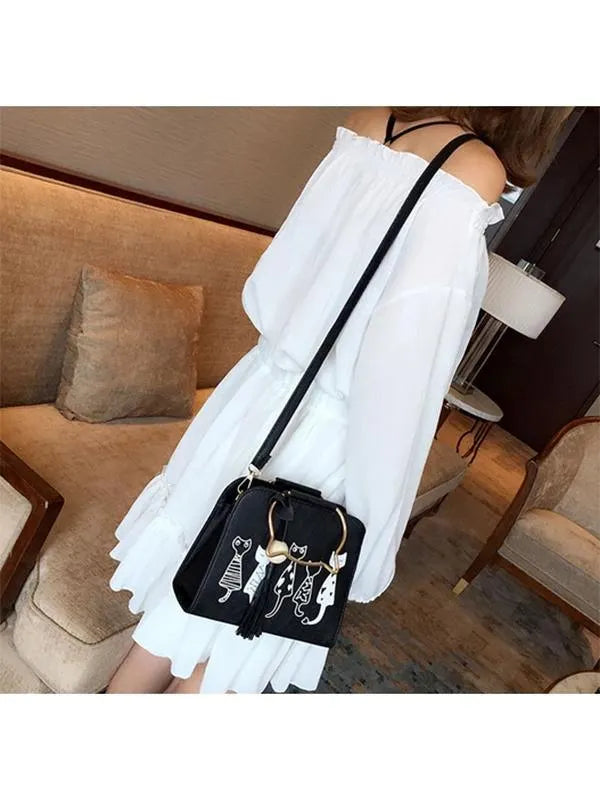 Kawaii Cat Handle Tassel Crossbody Bag