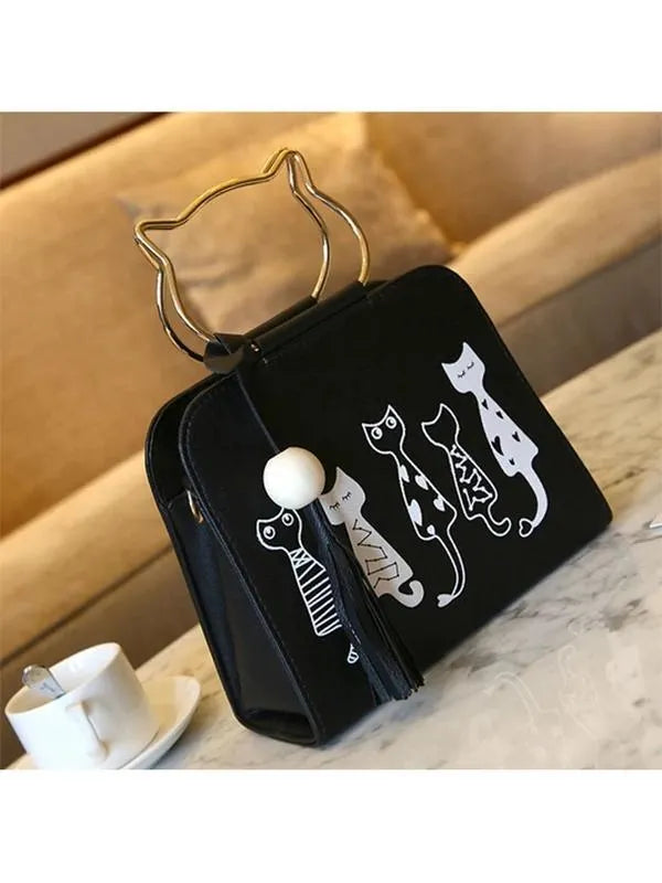 Kawaii Cat Handle Tassel Crossbody Bag