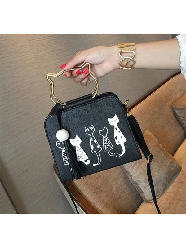 Kawaii Cat Handle Tassel Crossbody Bag