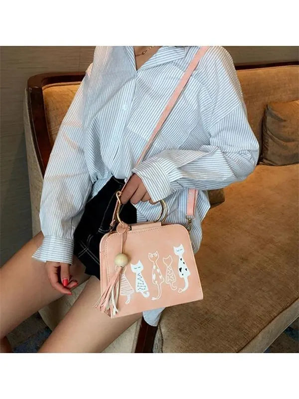 Kawaii Cat Handle Tassel Crossbody Bag