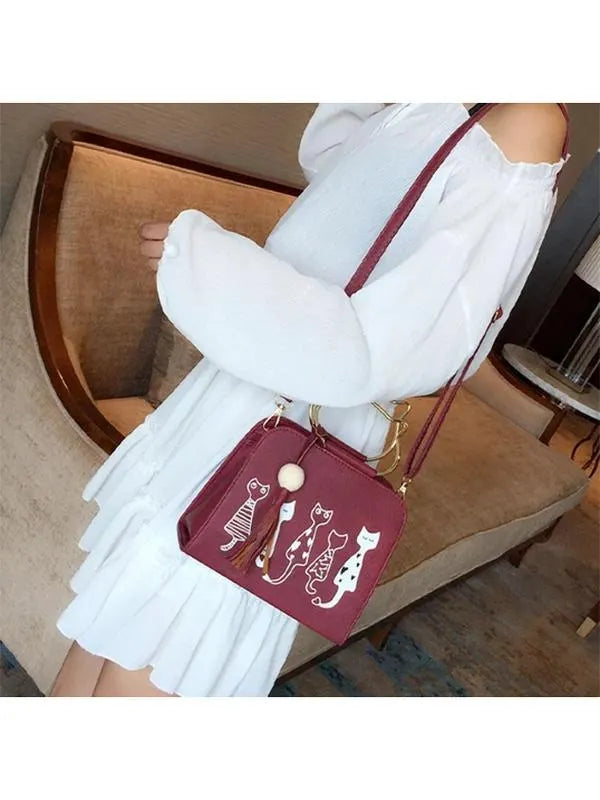 Kawaii Cat Handle Tassel Crossbody Bag