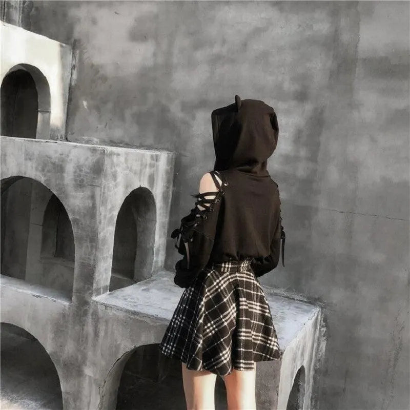Cat Ears Lace Up Hoodie